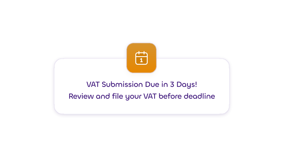 The mazeed VAT reminder card showing an upcoming payment due with its amount and a clear payment status indicator.