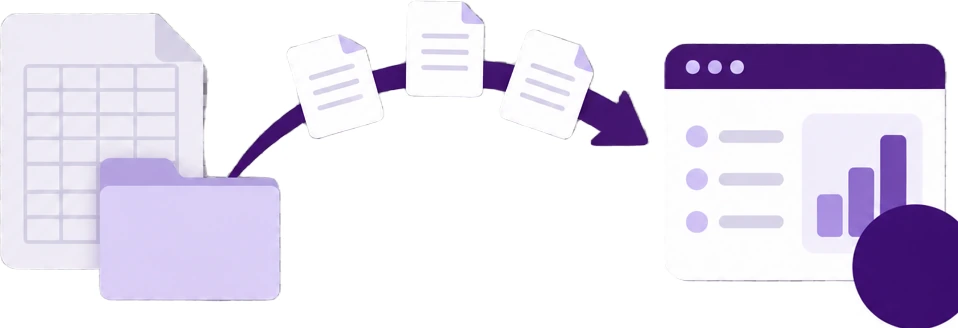 Illustration of data moving from an old spreadsheet into mazeed