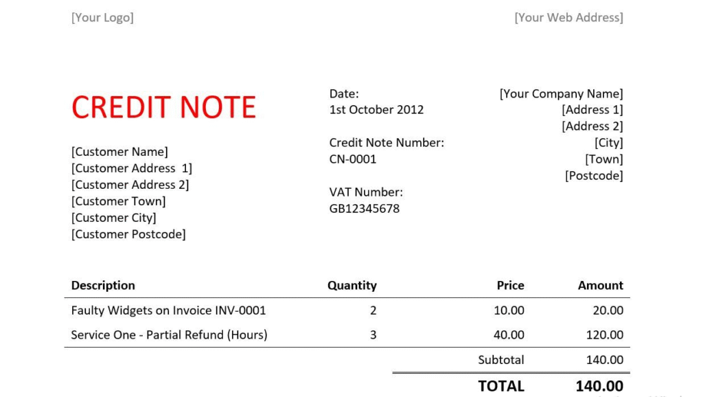 Tax Credit Note under VAT in UAE