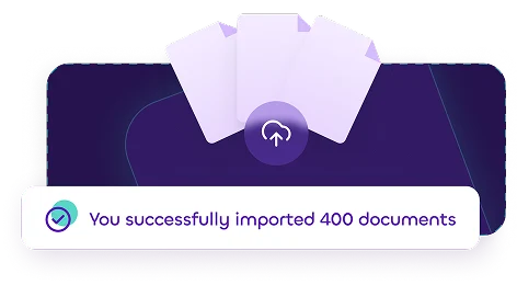 A confirmation card from the mazeed ONE accounting software displaying a success icon and the message: "You successfully imported 400 documents."